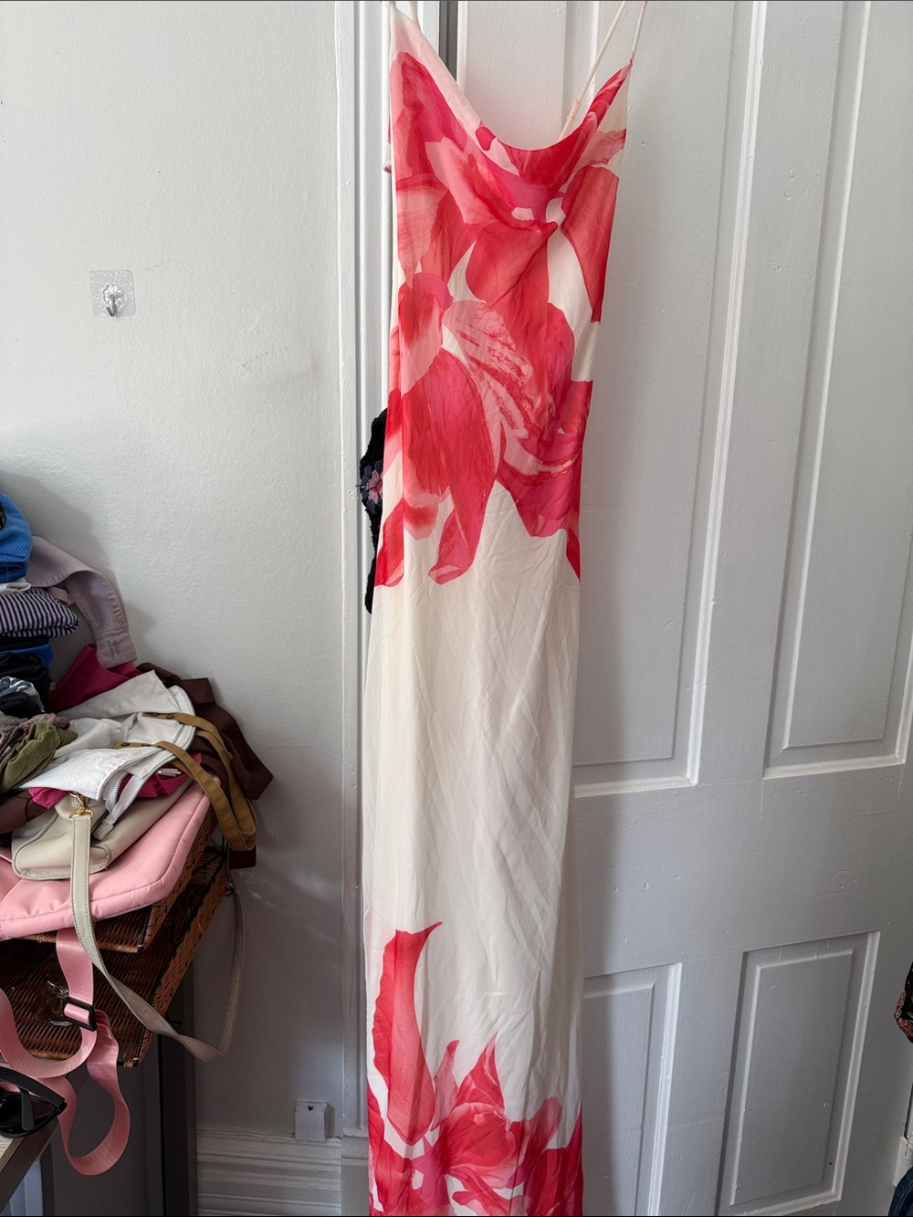 Premier White Maxi Dress with Bold Pink Floral Print